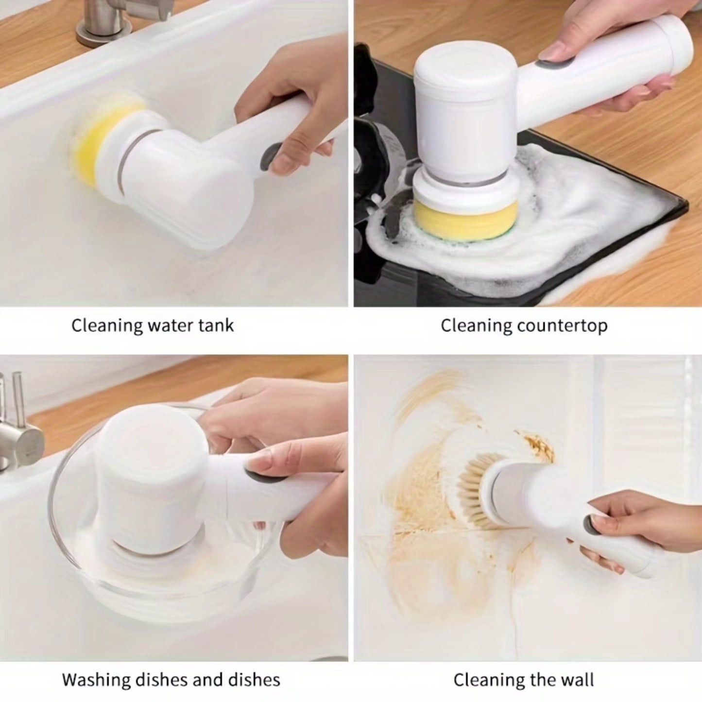 Powerful 1 Set Spin Scrubber with 5 Replaceable Brush Heads | Cordless and Rechargeable Handheld Kitchen and Shower Scrubber | I