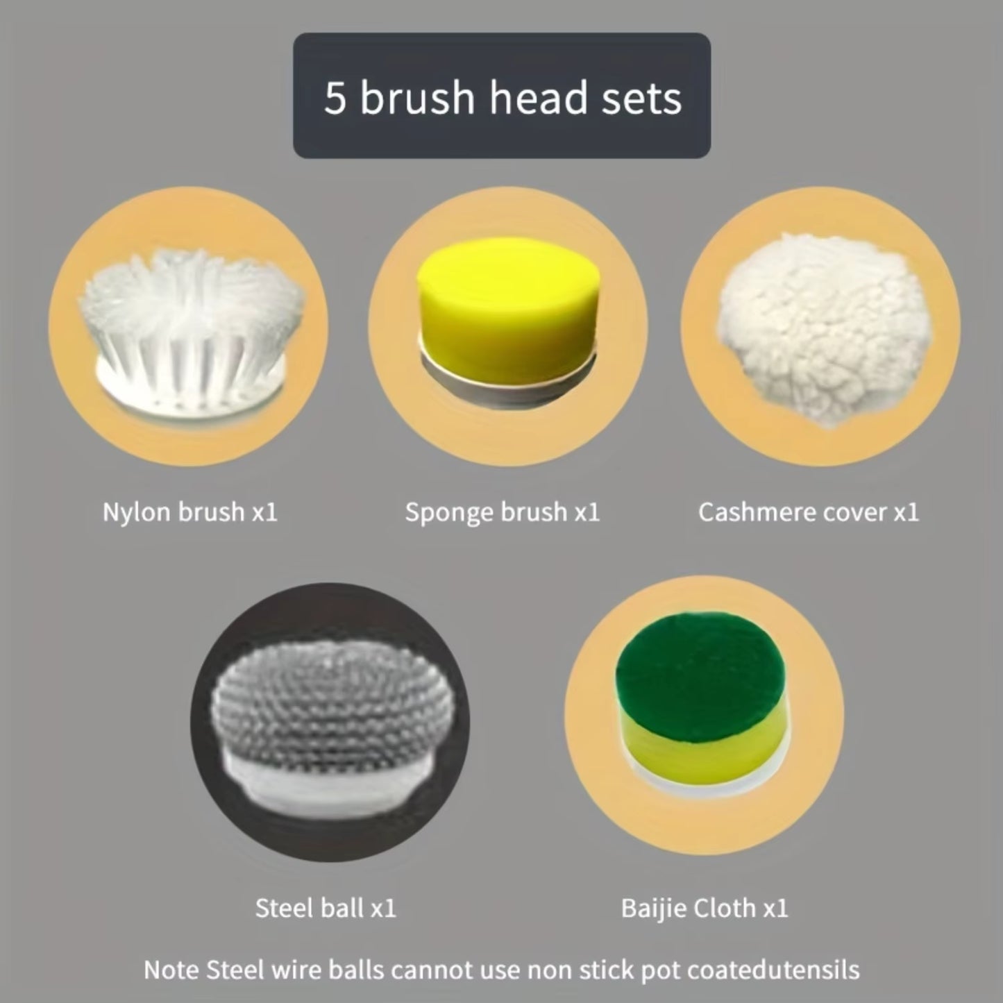 Powerful 1 Set Spin Scrubber with 5 Replaceable Brush Heads | Cordless and Rechargeable Handheld Kitchen and Shower Scrubber | I