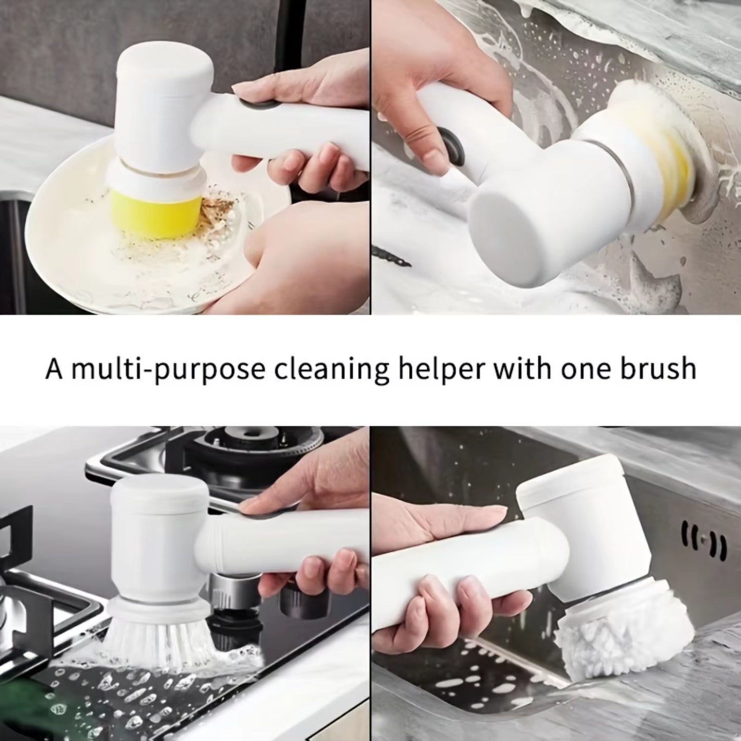 Powerful 1 Set Spin Scrubber with 5 Replaceable Brush Heads | Cordless and Rechargeable Handheld Kitchen and Shower Scrubber | I