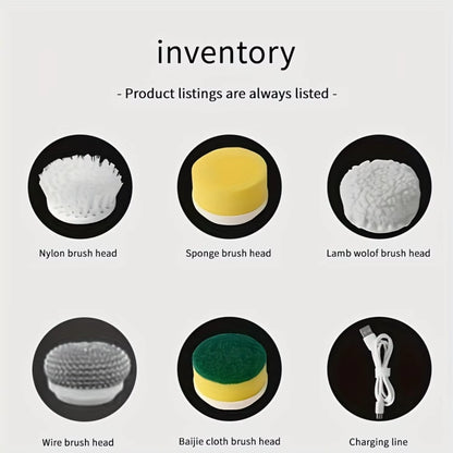 Powerful 1 Set Spin Scrubber with 5 Replaceable Brush Heads | Cordless and Rechargeable Handheld Kitchen and Shower Scrubber | I